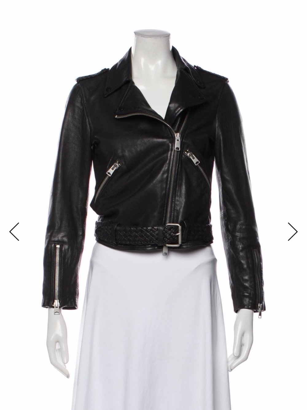 AllSaints Black Braided-Belt Leather Biker Jacket